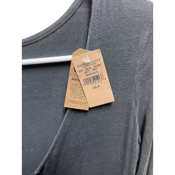 AE Soft & Sexy Sz S Tie Front Gray Flowy Babydoll Peplum Tunic Top Boho Casual - Picture 4 of 8